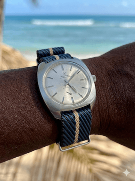 Bracelet NATO premium en nylon sergé bleu, noir avec liseré beige
