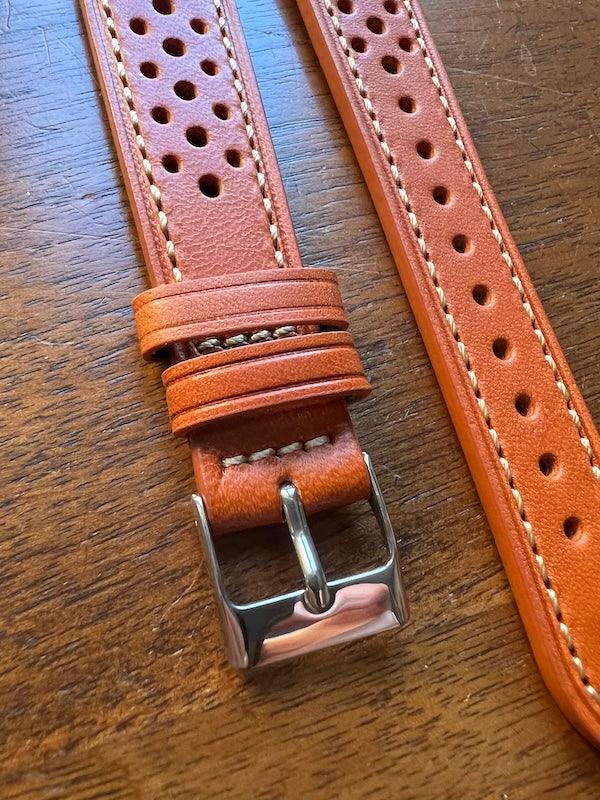 Bracelet Rallye Prestige en cuir marron orangé