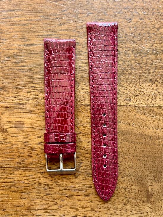 Bracelet en cuir de lézard véritable bordeaux