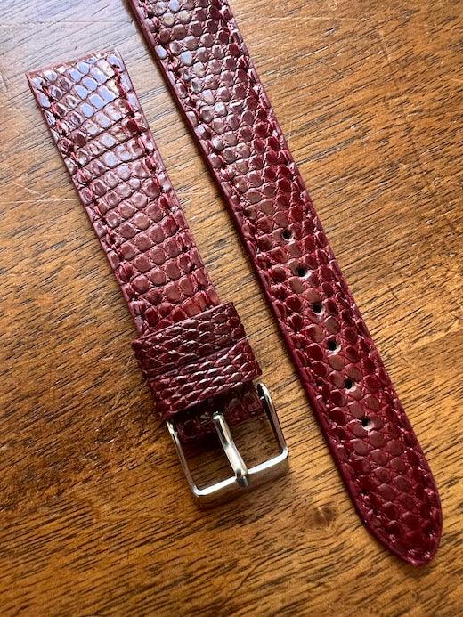 Bracelet en cuir de lézard véritable bordeaux