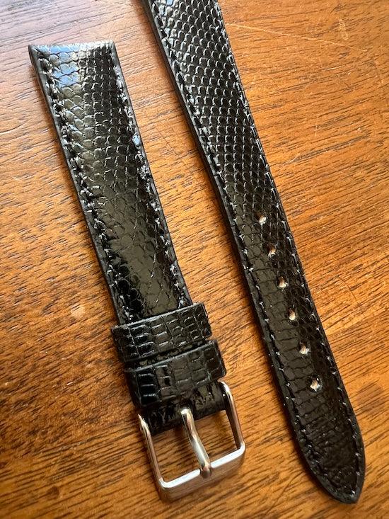 Bracelet en cuir de lézard véritable noir