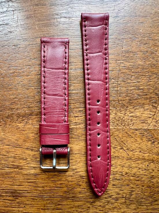 Bracelet en cuir véritable façon croco bordeaux
