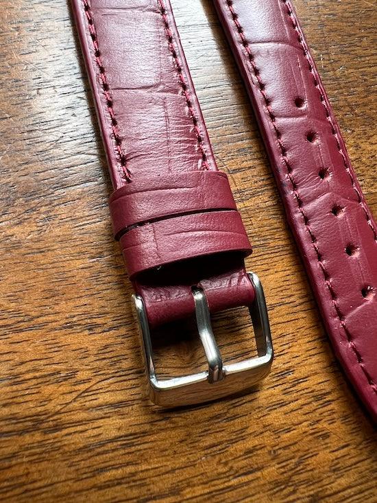 Bracelet en cuir véritable façon croco bordeaux