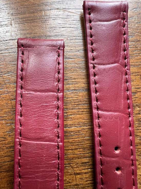 Bracelet en cuir véritable façon croco bordeaux