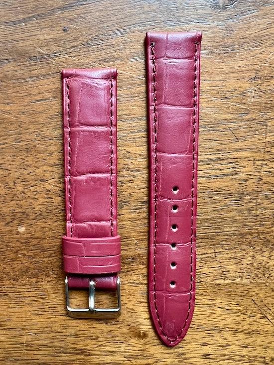 Bracelet en cuir véritable façon croco bordeaux