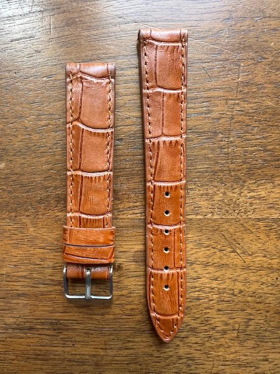 Bracelet en cuir véritable façon croco havane