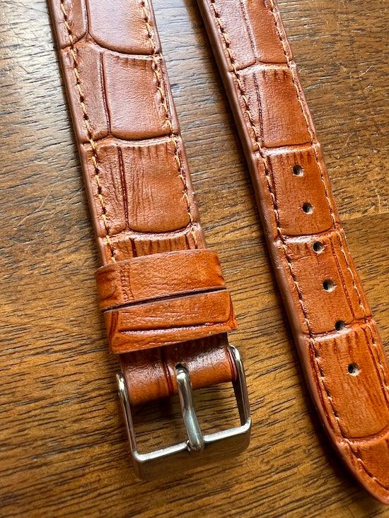 Bracelet en cuir véritable façon croco havane