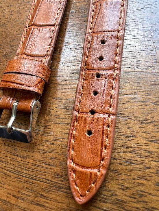 Bracelet en cuir véritable façon croco havane