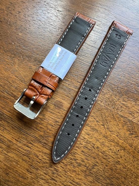 Bracelet en cuir véritable façon croco havane