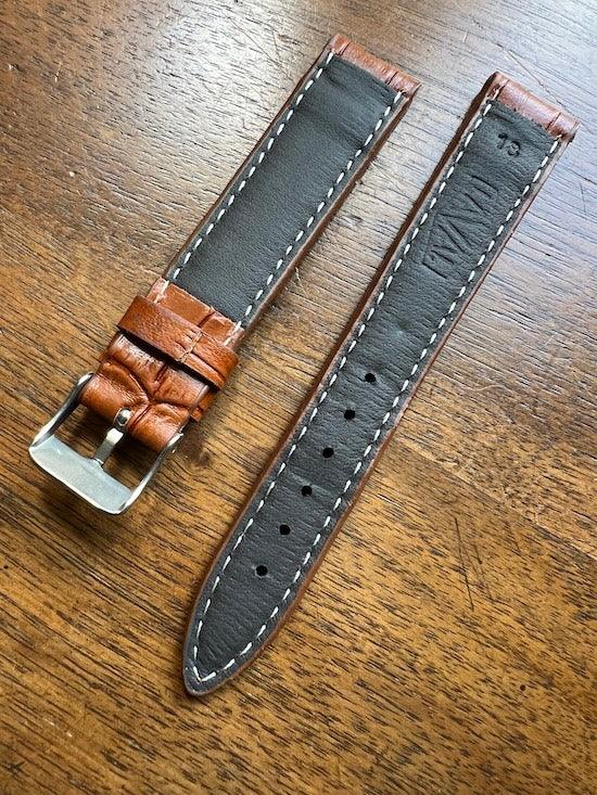 Bracelet en cuir véritable façon croco havane