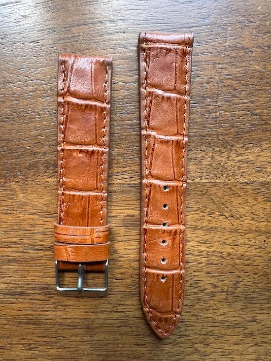 Bracelet en cuir véritable façon croco havane
