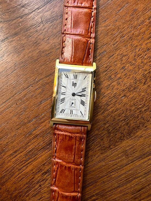 Bracelet en cuir véritable façon croco havane