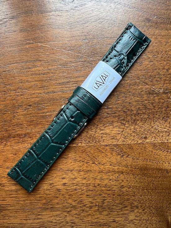 Bracelet en cuir véritable façon croco vert foncé