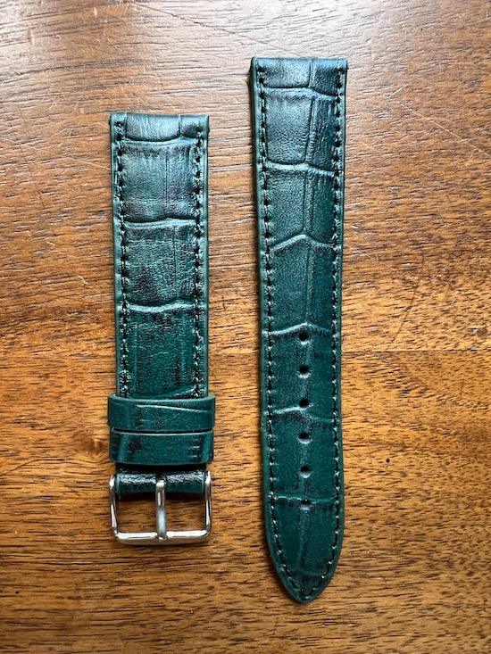 Bracelet en cuir véritable façon croco vert foncé