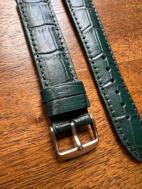 Bracelet en cuir véritable façon croco vert foncé