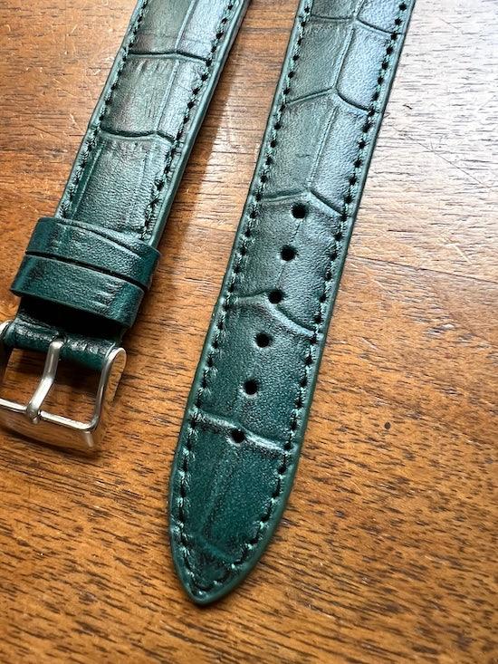 Bracelet en cuir véritable façon croco vert foncé