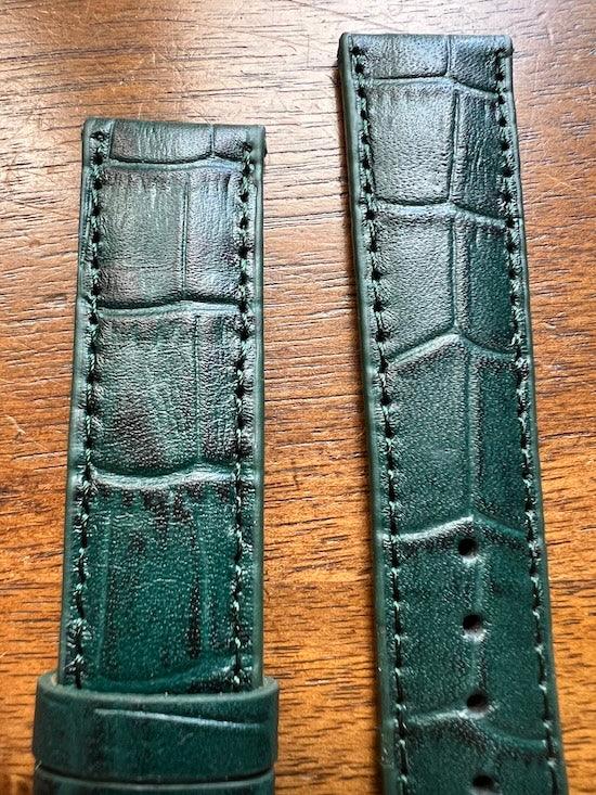 Bracelet en cuir véritable façon croco vert foncé