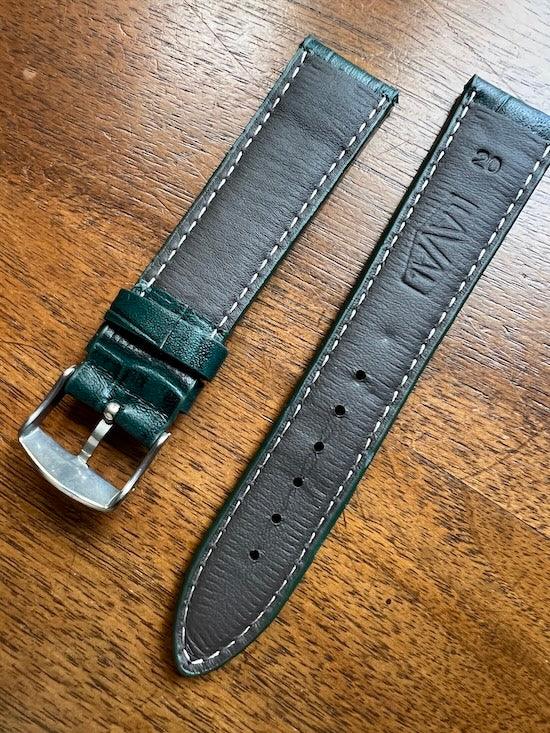 Bracelet en cuir véritable façon croco vert foncé