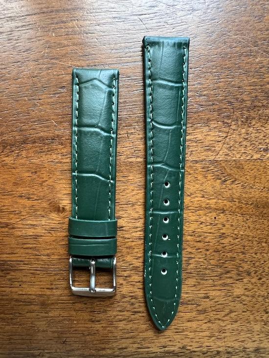 Bracelet en cuir véritable façon croco vert foncé