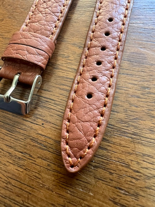 Bracelet en cuir véritable grainé cognac