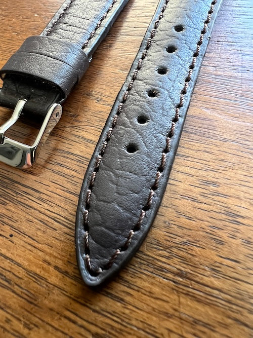 Bracelet en cuir véritable grainé brun foncé