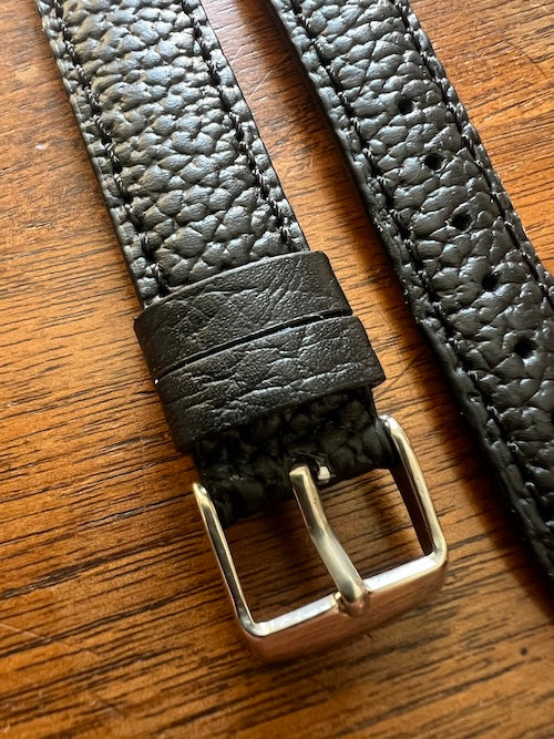 Bracelet en cuir véritable grainé noir