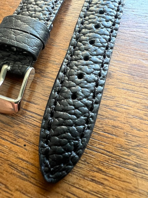 Bracelet en cuir véritable grainé noir