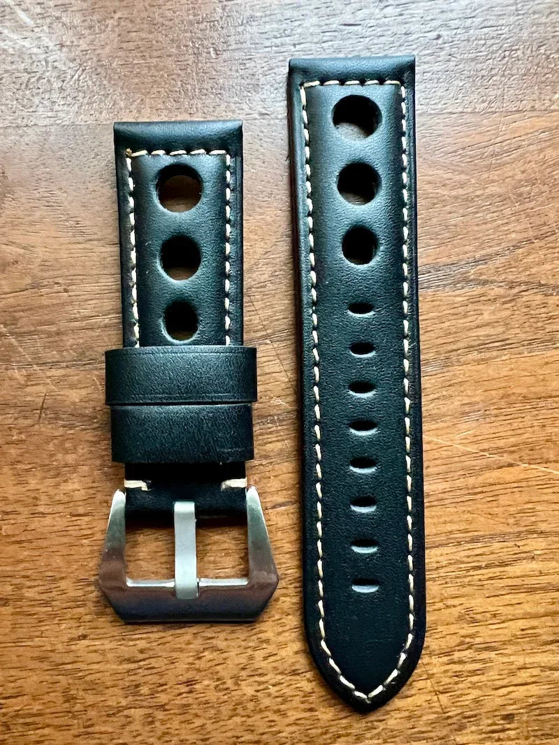 Bracelet Pilote en cuir noir intense - Vinty Watches