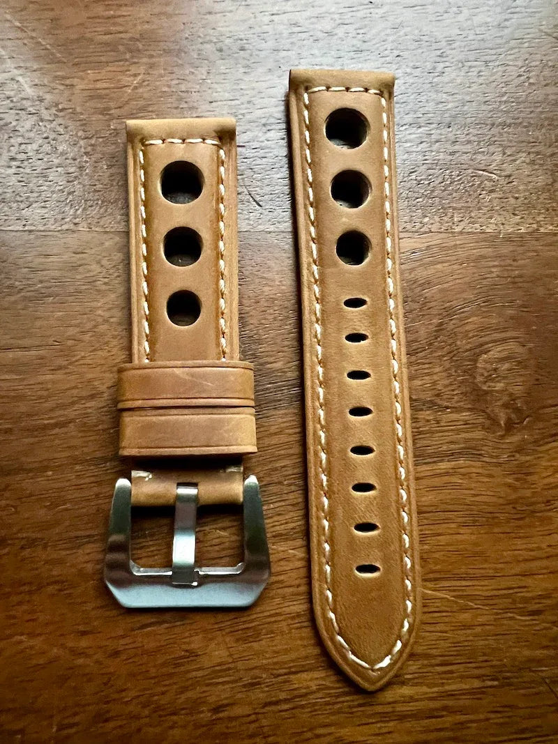 Bracelet Pilote en cuir beige tan - Vinty Watches