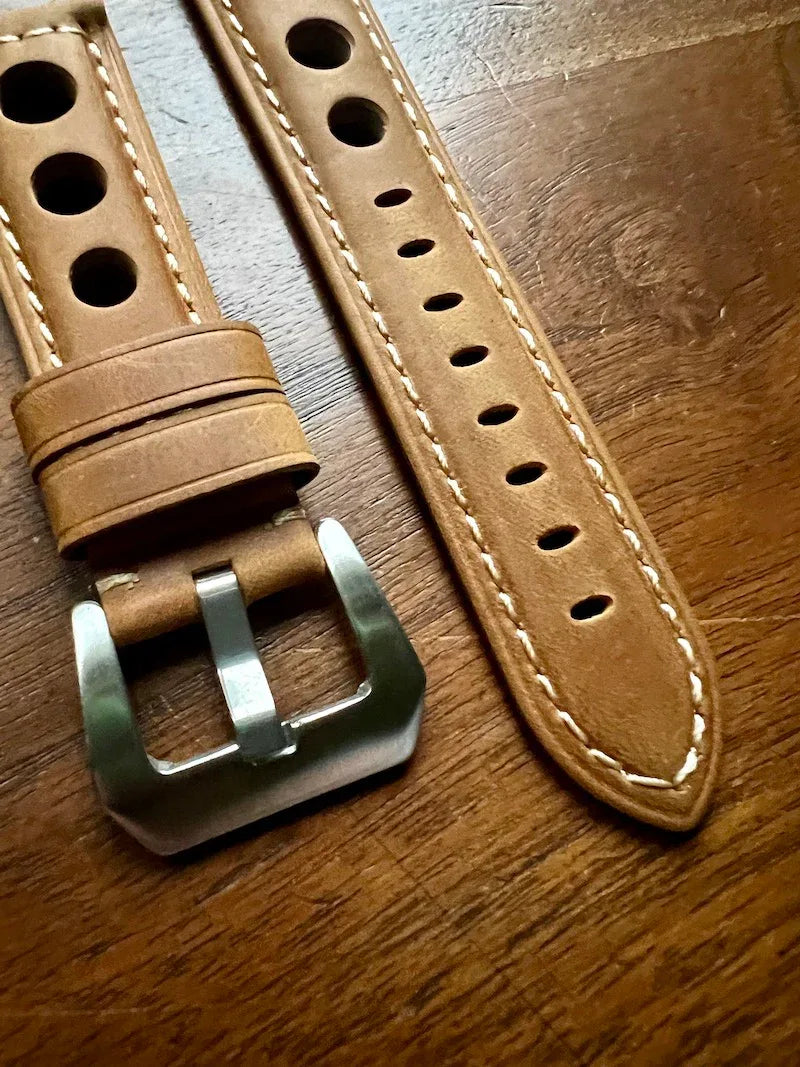 Bracelet Pilote en cuir beige tan - Vinty Watches