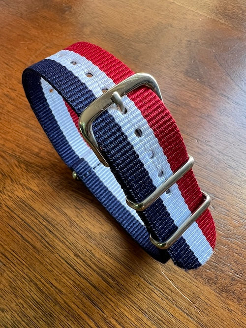 Bracelet NATO en nylon balistique bleu blanc rouge