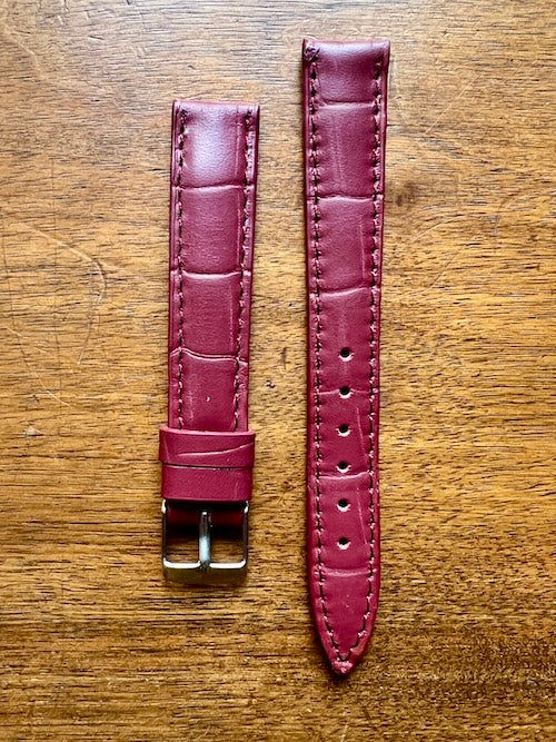 Bracelet en cuir véritable façon croco bordeaux