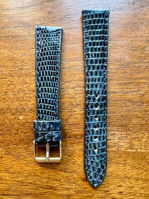 Bracelet en cuir de lézard véritable bleu foncé