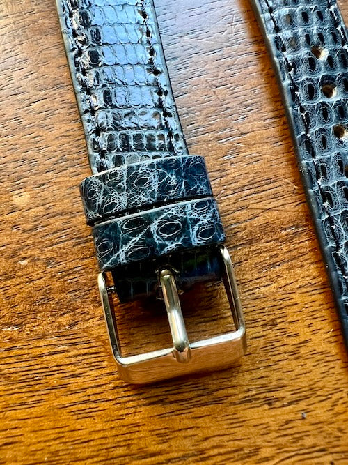 Bracelet en cuir de lézard véritable bleu foncé