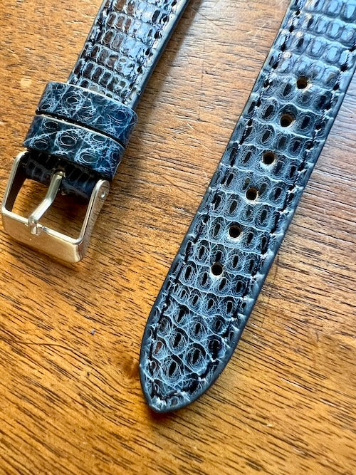 Bracelet en cuir de lézard véritable bleu foncé