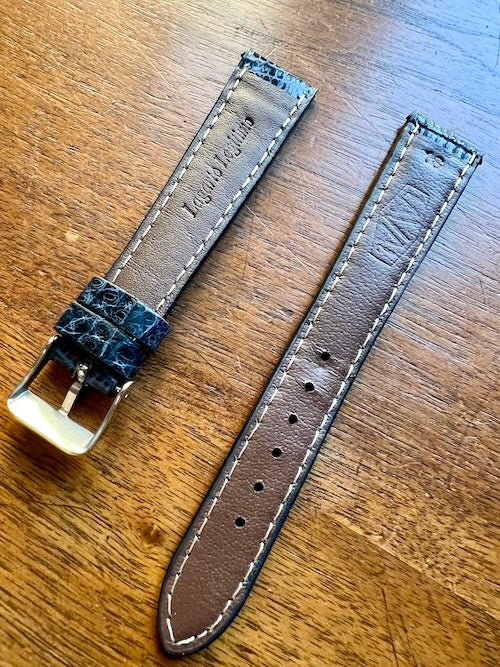 Bracelet en cuir de lézard véritable bleu foncé