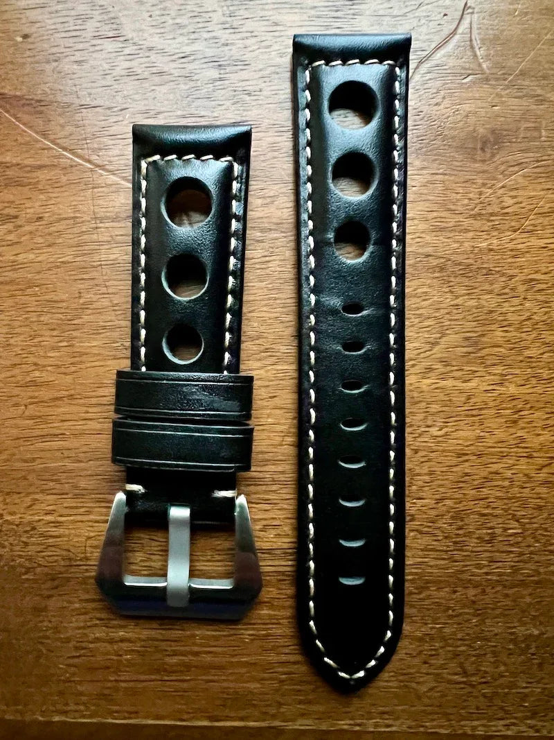 Bracelet Pilote en cuir noir intense - Vinty Watches