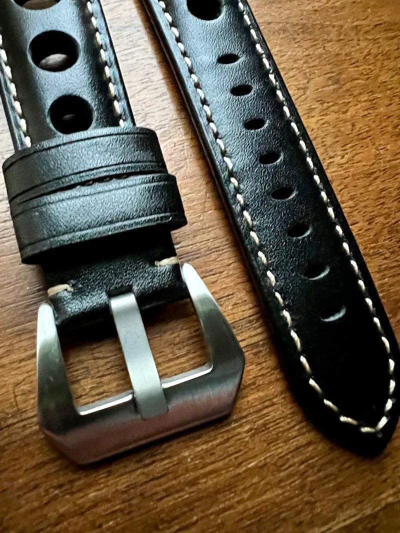 Bracelet Pilote en cuir noir intense - Vinty Watches