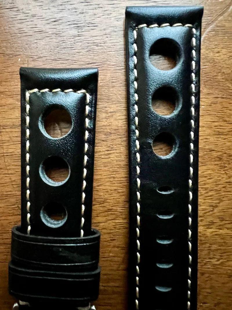 Bracelet Pilote en cuir noir intense - Vinty Watches