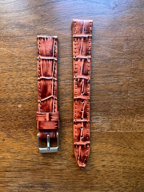 Bracelet en cuir véritable façon croco havane