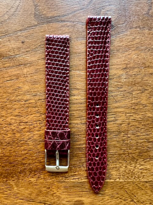 Bracelet en cuir de lézard véritable bordeaux