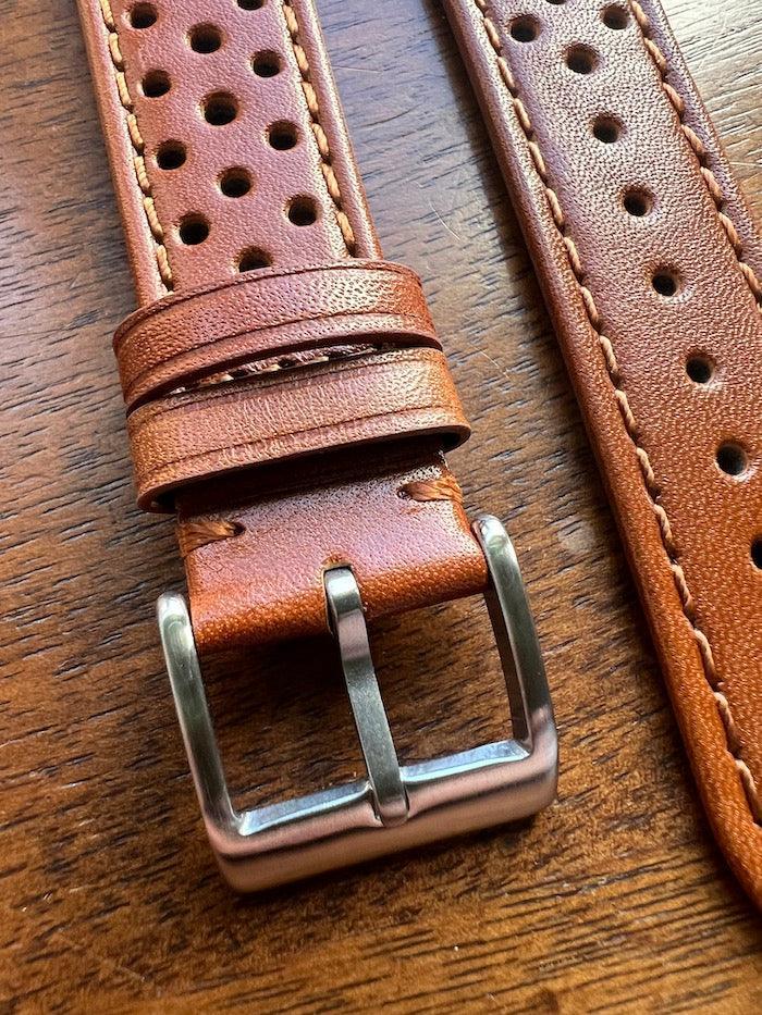 Bracelet Rallye en cuir marron caramel - Vinty Watches