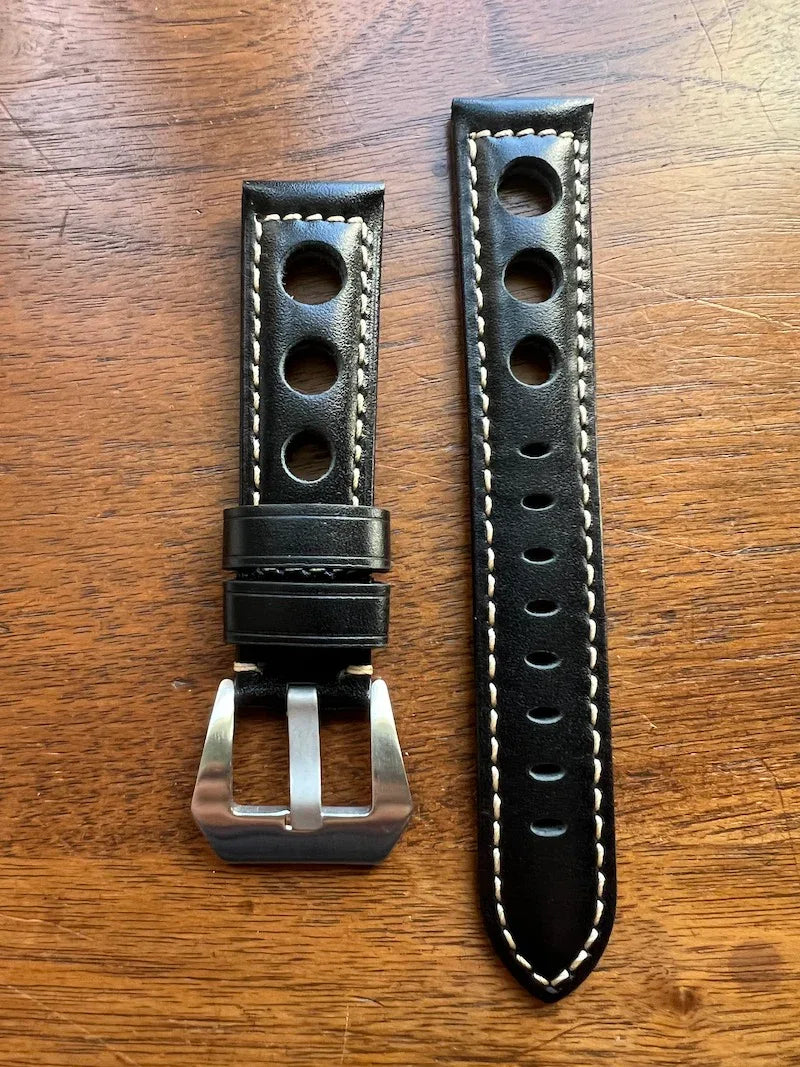 Bracelet Pilote en cuir noir intense - Vinty Watches