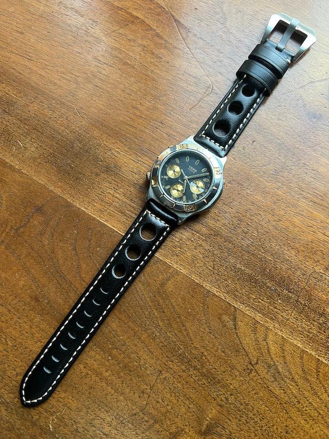 Bracelet Pilote en cuir noir intense - Vinty Watches