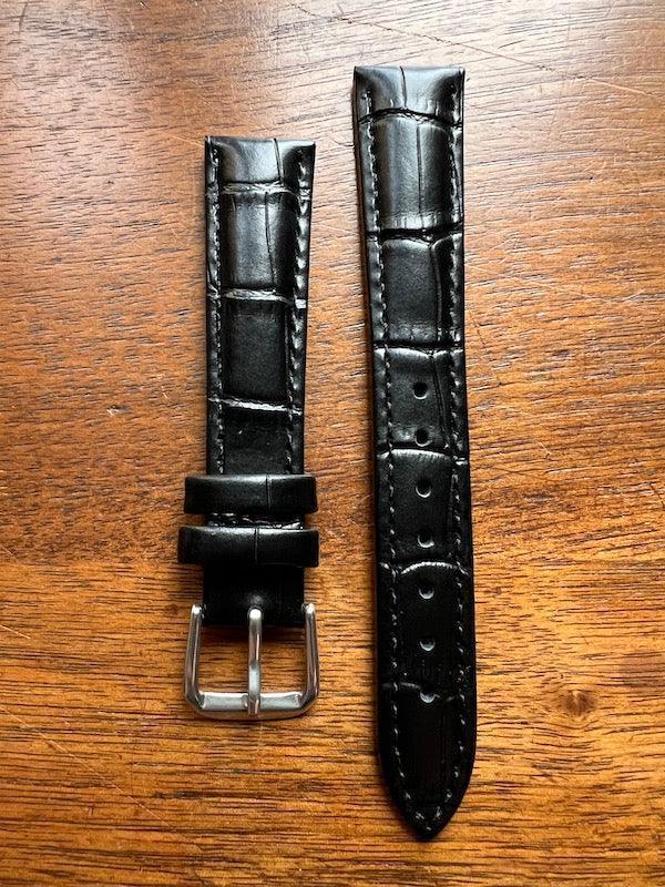 Bracelet Timeless en simili-cuir façon croco noir - Vinty Watches