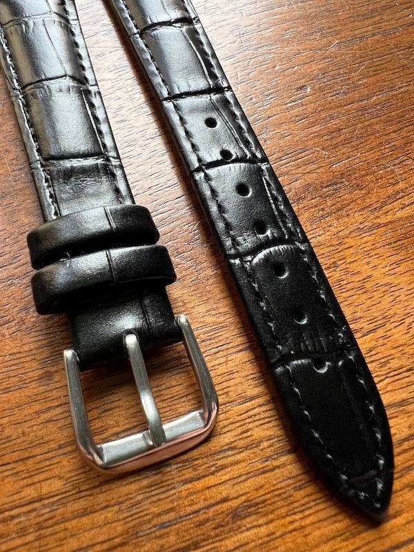 Bracelet Timeless en simili-cuir façon croco noir - Vinty Watches