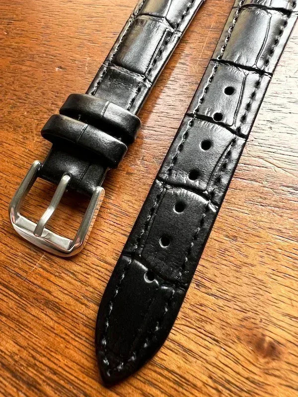 Bracelet Timeless en simili-cuir façon croco noir - Vinty Watches