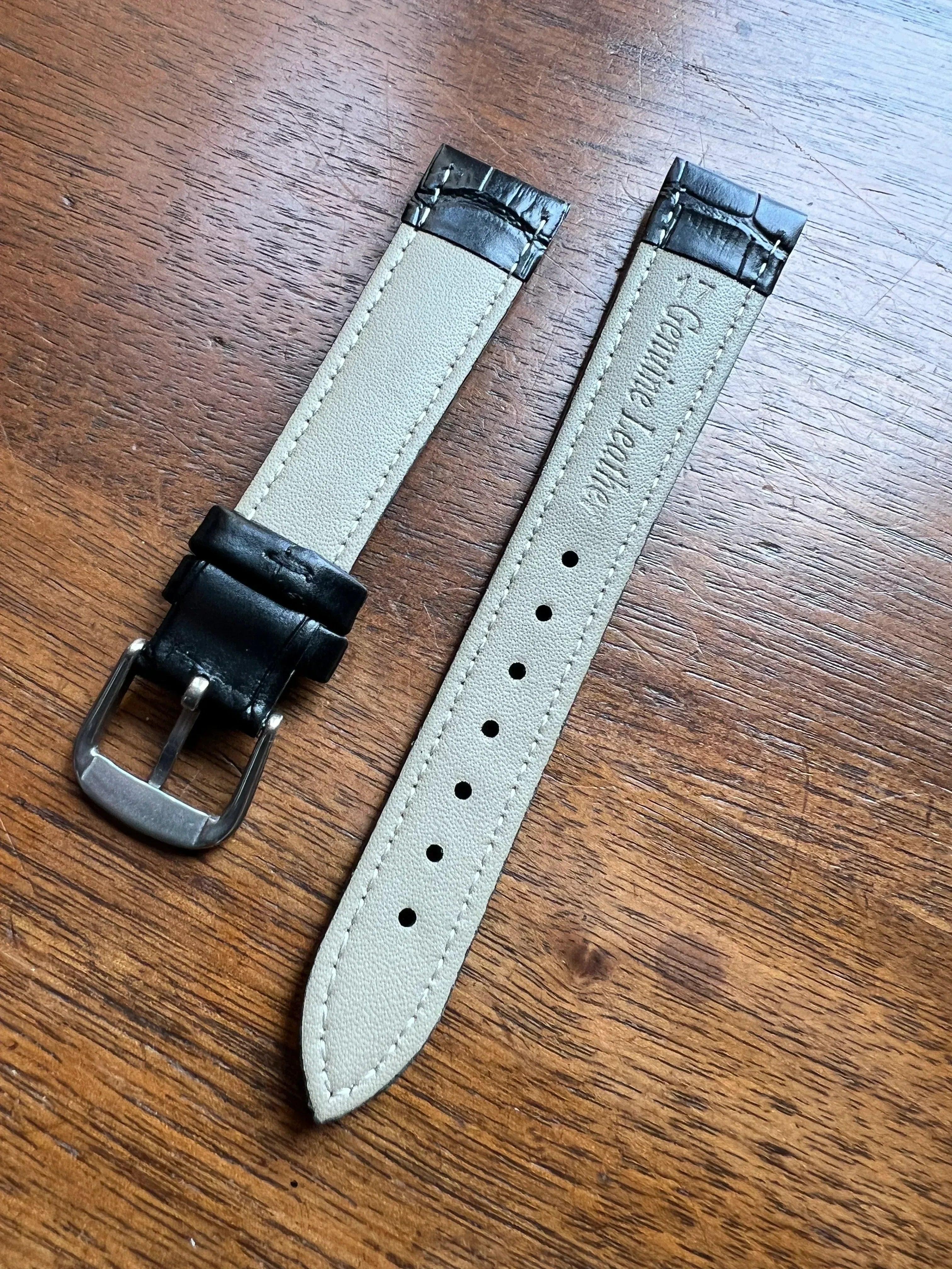 Bracelet Timeless en simili-cuir façon croco noir - Vinty Watches