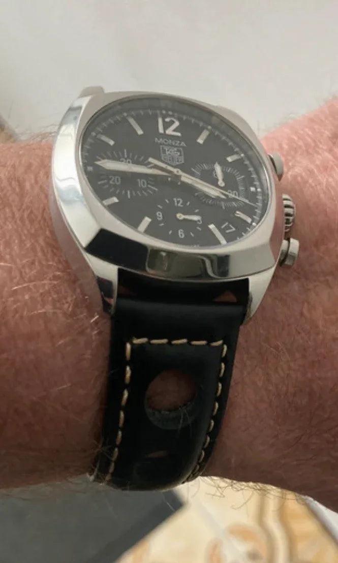 Bracelet Pilote en cuir noir intense - Vinty Watches