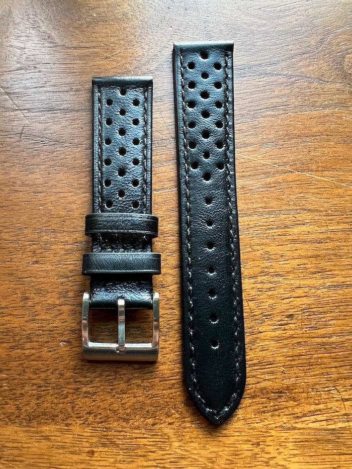 Bracelet Rallye en cuir noir profond - Vinty Watches